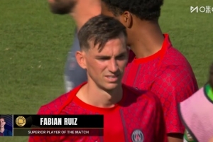 梅开二度！法比安-鲁伊斯当选巴黎4-0皇马一役全场最佳球员