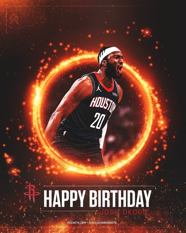九游体育登陆入口-火箭队官方推特发布新援约什-奥科吉27岁生日贺图，锋线悍将迎来职业生涯新篇章